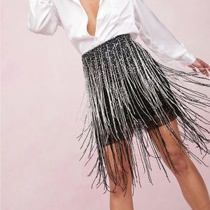Nasty Gal Collection Tassel Beaded Metallic Fringe Skirt